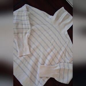 LOFT Cream and Gray Striped Turtleneck Sweater